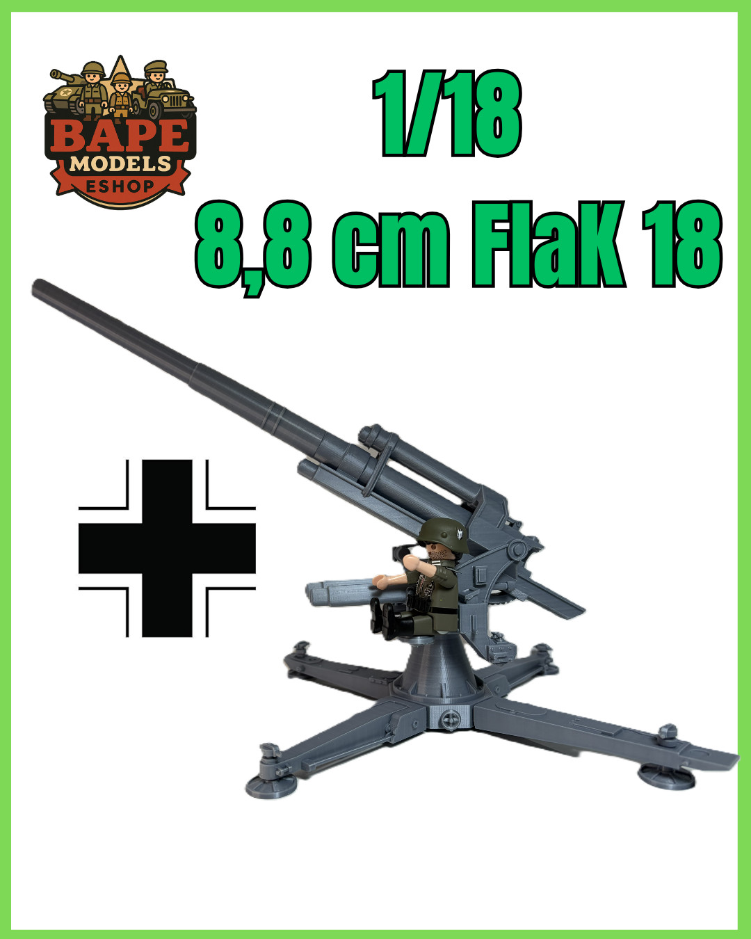 1/18 Custom 8,8 cm FlaK 18 Playmobil Compatible , Not painted