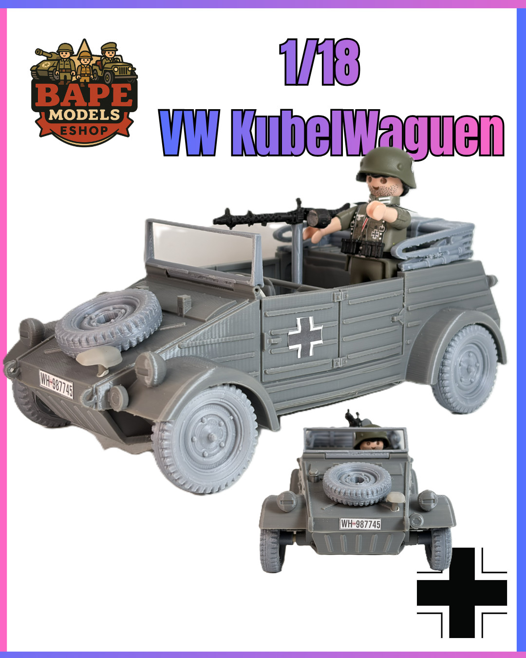Playmobil Custom 1/18 Volkswagen Kübelwagen, no painted + stikers