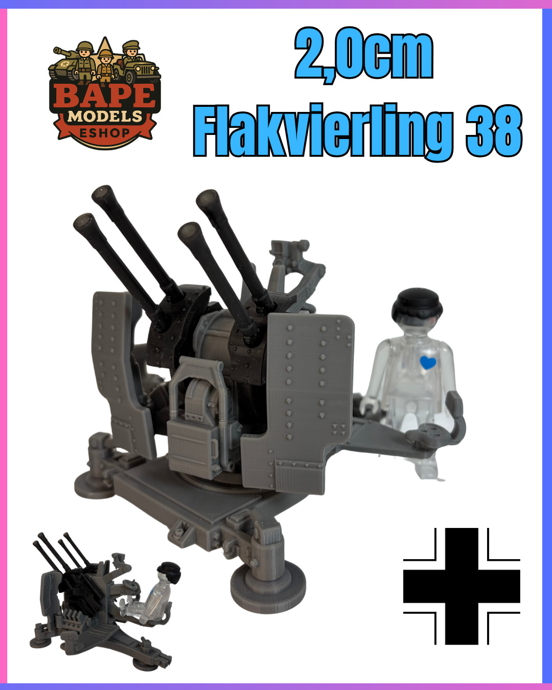 1/18 Custom 2.0cm Flakvierling 38 AA gun Playmobil Compatible , Not painted