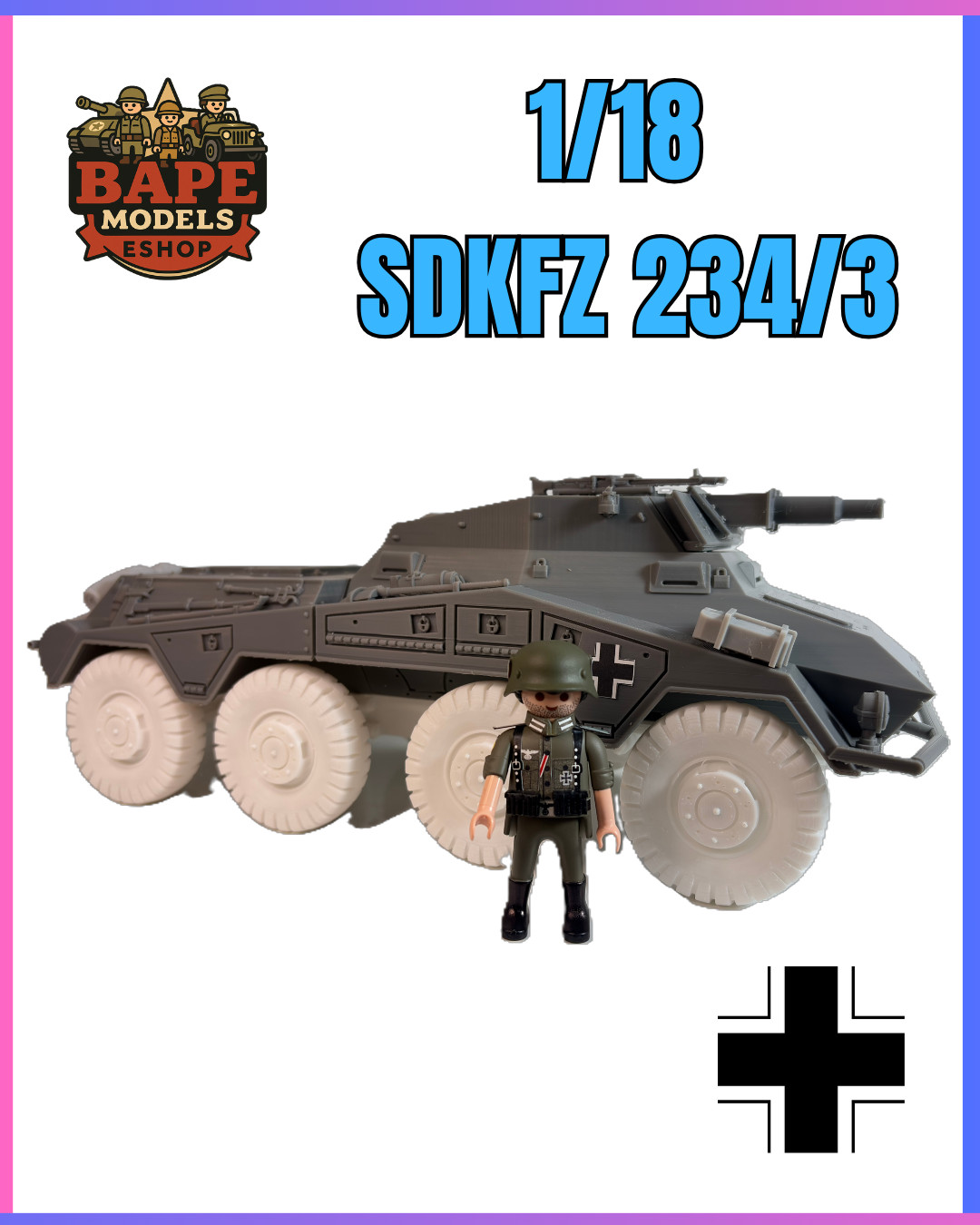1/18 Custom Sd.Kfz. 234/3 Playmobil Compatible , Not painted + Decals