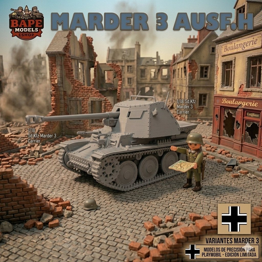 CUSTOM 1/18 Marder III Ausf.H Playmobil – WWII Tank Destroyer. No painted