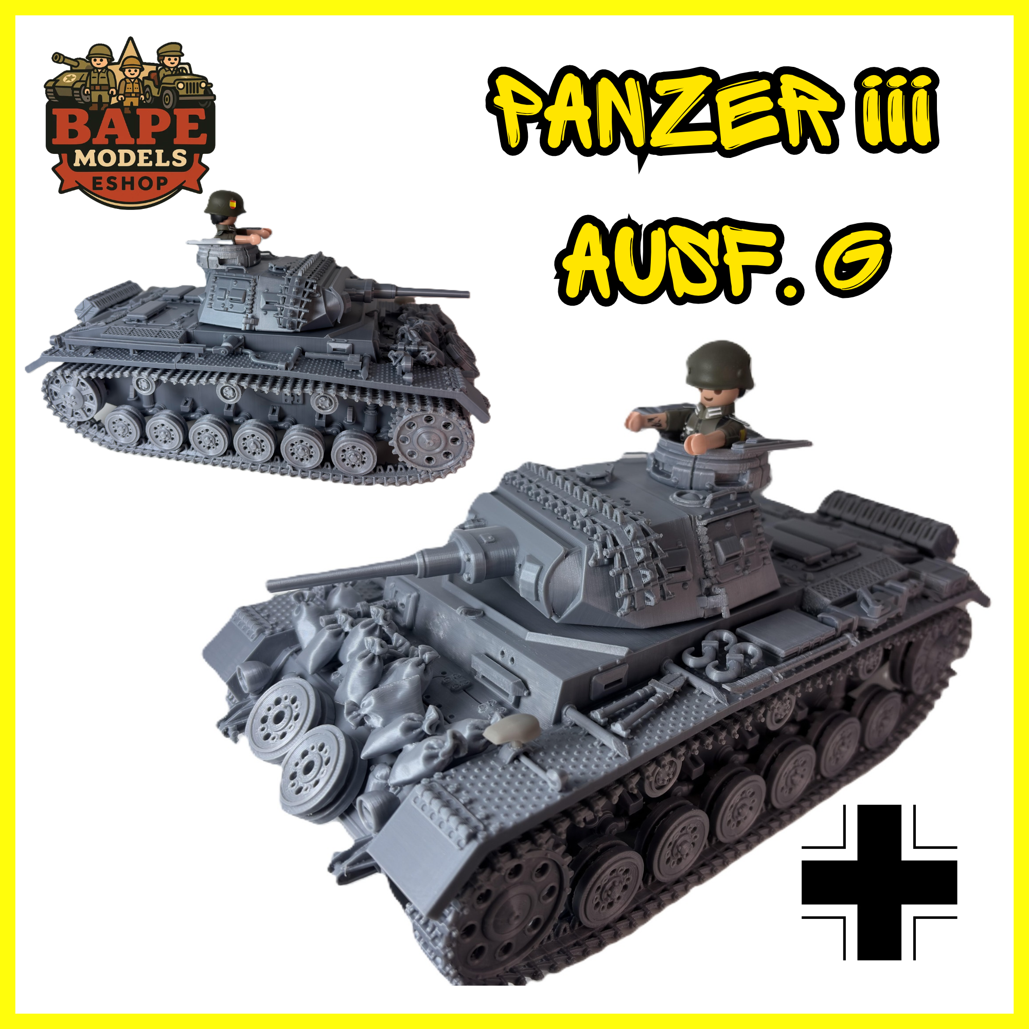 CUSTOM PANZER III Ausf.G PLAYMOBIL Compatible – 3D Printed PLA/Resin WWII
