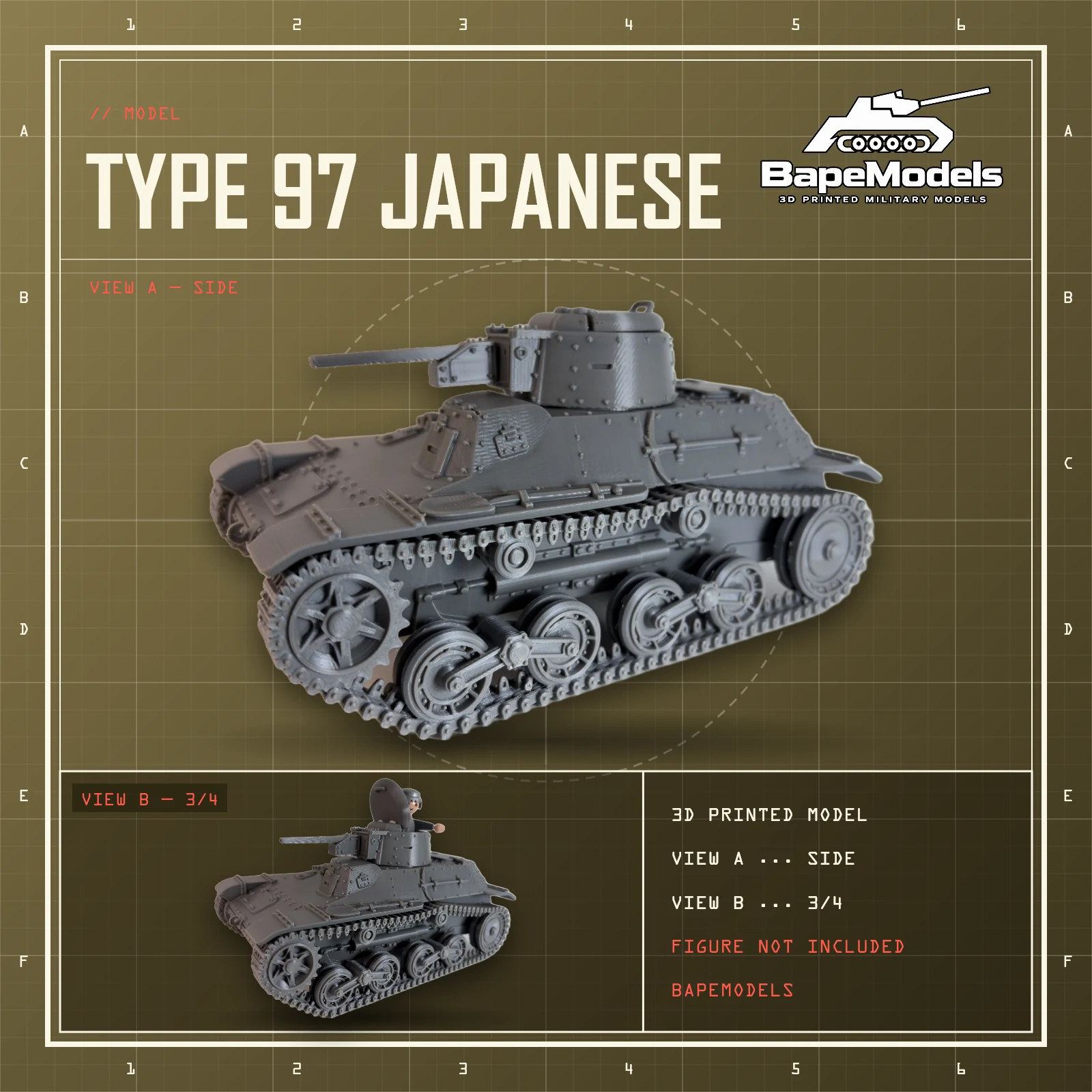 Tanque japonés Type 97 1/18 compatible con Playmobil – sin pintar